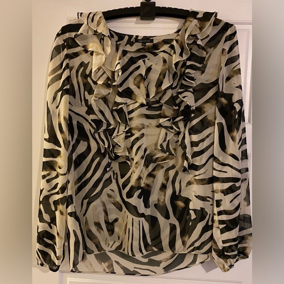 /Anne Klein Sheer Blouse Ruffled Animal Print large - Picture 1 of 9
